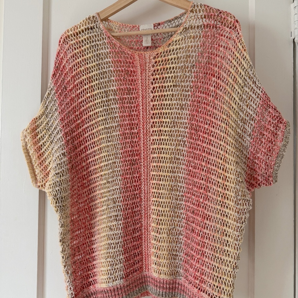 Chico's Cotton Marlene‎ Sweater Size 2 Space Dye Open Knit - Boho Artsy Coastal